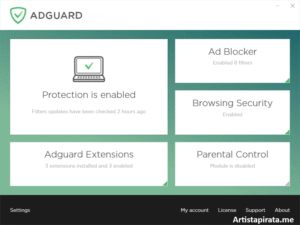 AdGuard interface displaying protection status