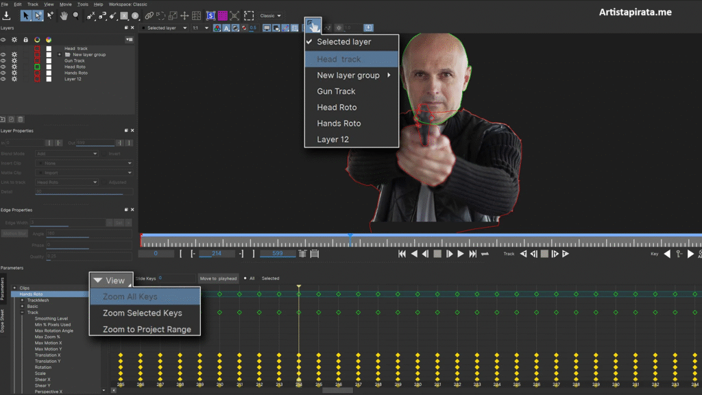 Video editing software interface with tools